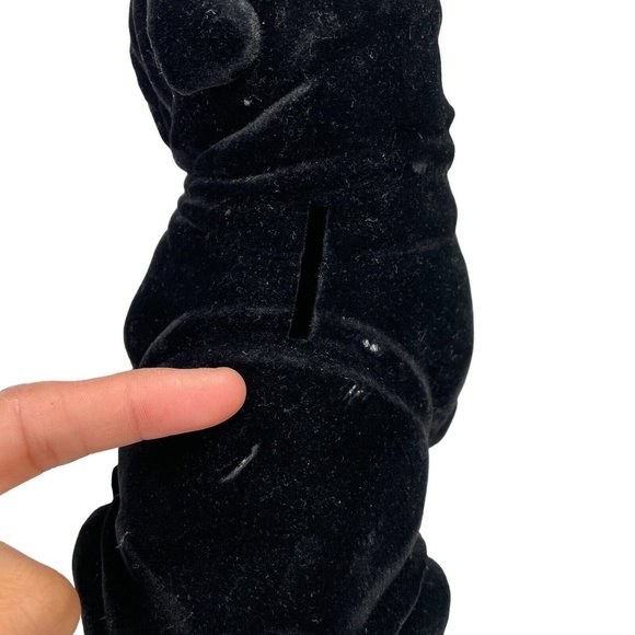 Vintage Flocked Black Pug Dog Coin Piggy Bank With Plug- Fuzzy - Picture 8 of 10